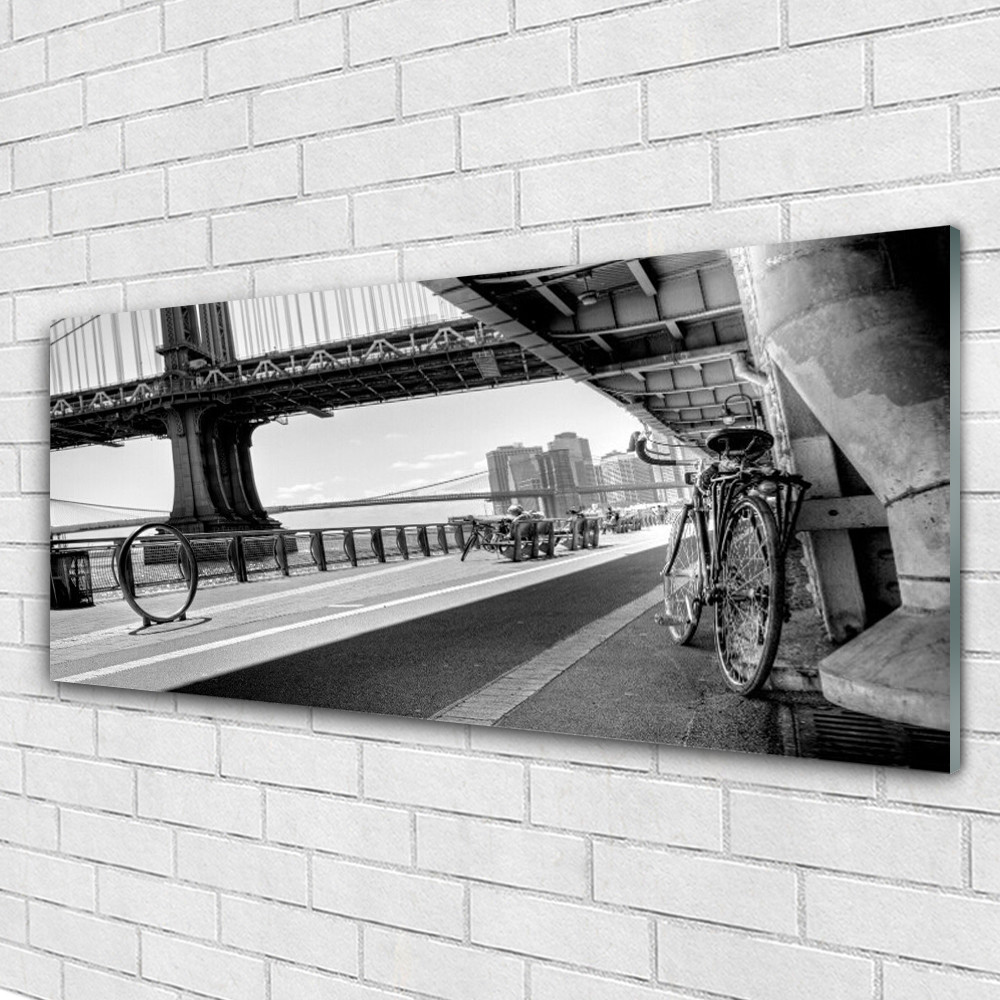 Impression sous verre Tulup 125x50 Vélo et Pont pour votre décoration de bureau