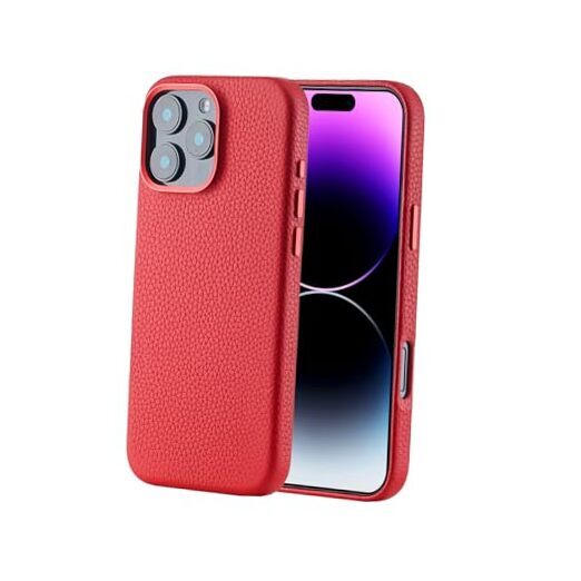 Natural Leather Proctective Case for Compatible with iPhone 16 Pro Ruby