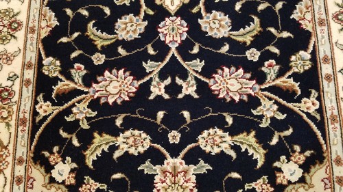 2.6 x 6 Navy & Ivory Design Wool & Silk Hand Knotted Area rug - Picture 7 of 11