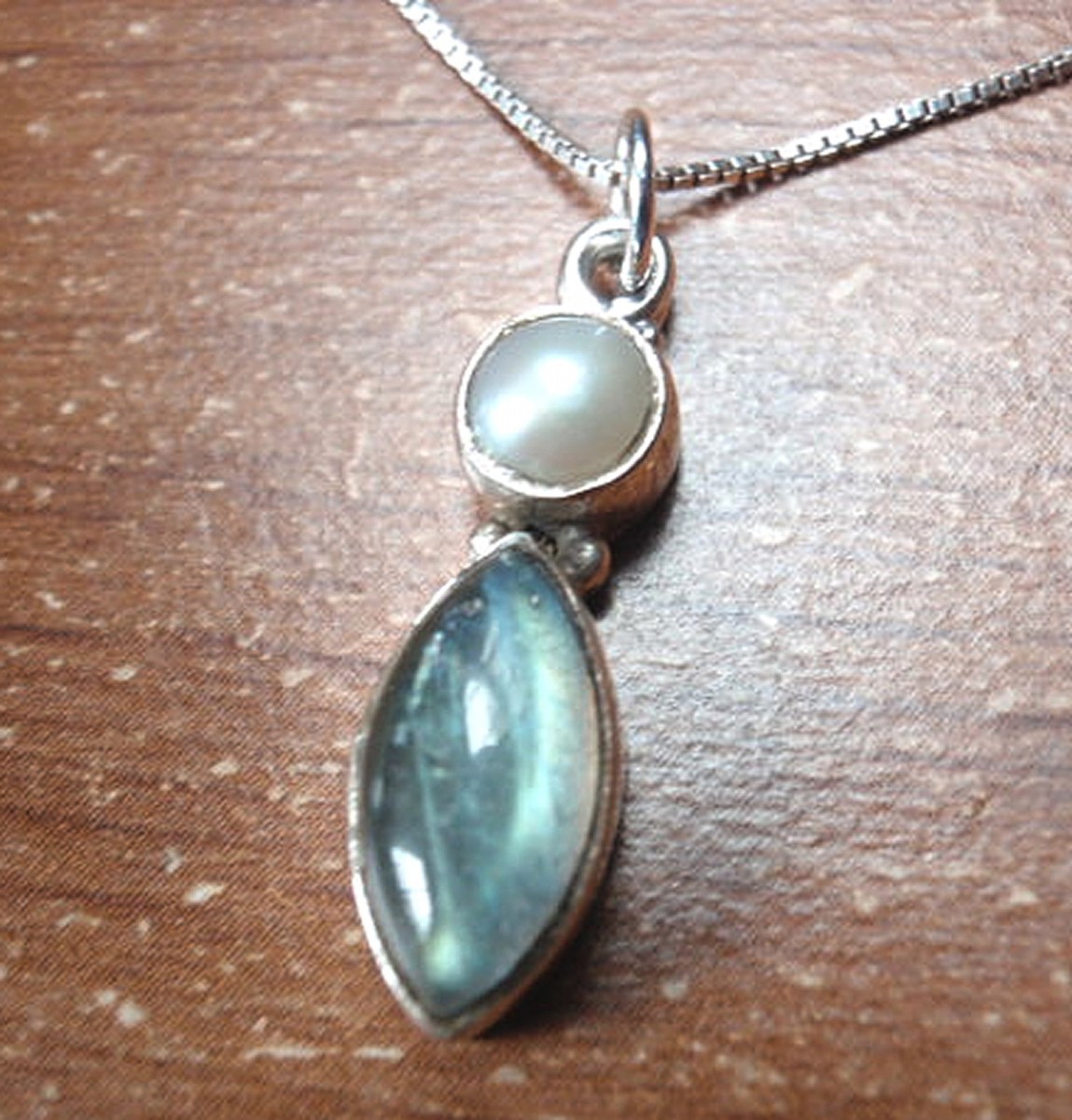 【TATIANA】Labradorite Heart Lock Pearl Long Necklace_NZ1136 Cultured Pearl and Labradorite Marquise 925 Sterling Silver