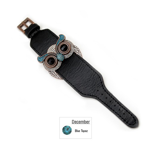 Accents Kingdom Simulated Crystal Owl Leather Cuff Bracelet - Picture 33 of 37