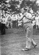 American golfer Sam Snead takes swing during an unspecified benefi- Old Photo