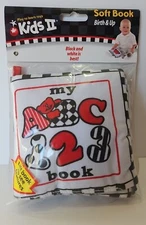 Vintage 2002 Kids II Soft Book Infants Toddler Toy Squeaks Black & White