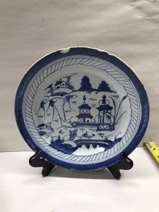 Antique Chinese Export Canton Blue White Plate 19c