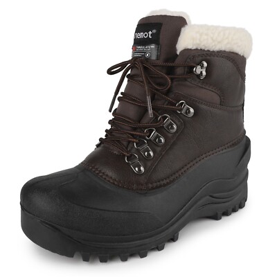 Mens Snow Boots Lace Up Outdoor Waterproof Winter Warm Fur Insulated Ski Boots