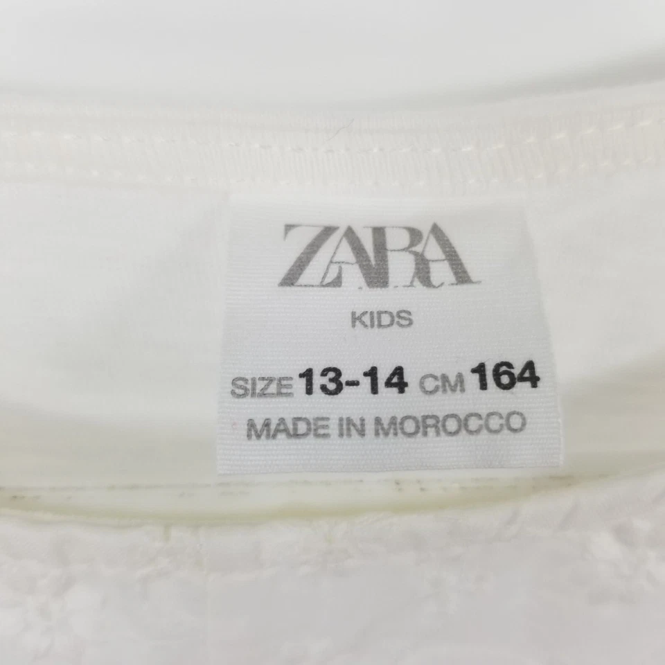 Zara Kids White Eyelet Short Sleeved Blouse Shirt Size 13-14 - Image 3 of 4