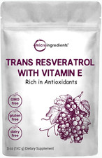 Pure Trans-Resveratrol Powder with Natural Vitamin E, 5 oz, Antioxidant  Vegan