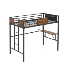 Twin Size Loft Bed Frame Heavy Duty Metal w/Desk Storage Shelf & Build-in Ladder