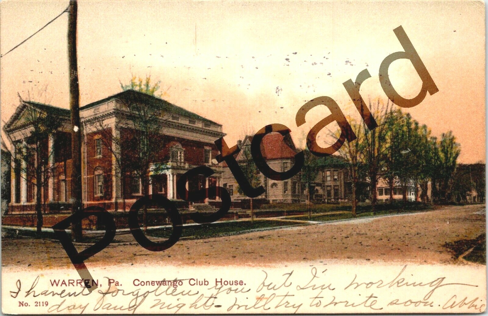 1907? Warren PA, Conewango Club House, pub. Wendleboe No. 2119 postcard