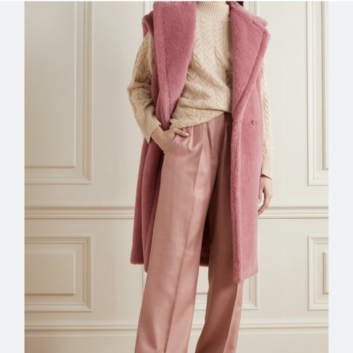 MaxMara Gettata Teddy Vest Coat Alpaca Fur Double Breasted Pink Barbiecore $2890 - Picture 6 of 17