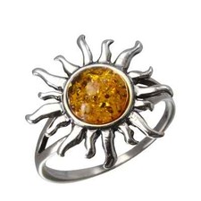 GIA Certified Sterling Silver and Baltic Honey Amber Sun Ring
