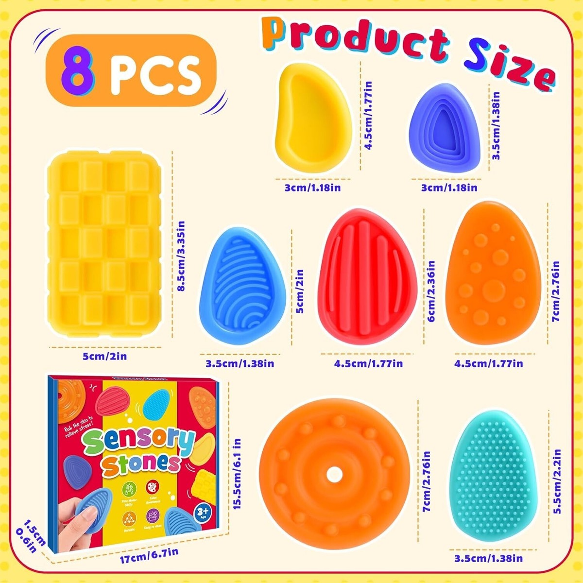 8 Pietre Sensoriali Fidget In Silicone – Giocattolo Antistress Silenzioso Per Bambini E Adulti – Texture Multiple