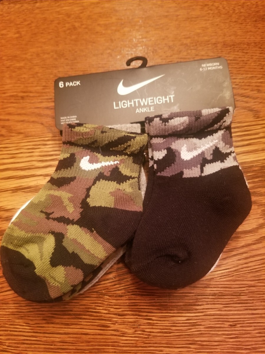 Nike Baby Boy Pair Ankle Socks Black, White, Gray Green Camo 6-12M