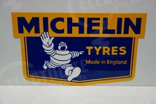 MICHELIN TYRES MADE IN ENGLAND BIBENDUM DIE CUT Sign Rare 80's ENAMEL 14" BY 24"