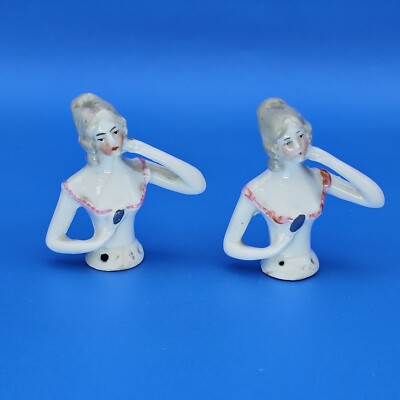 2 - Vintage Porcelain Half Doll Germany 5675 Doll Holding Mirror 2''