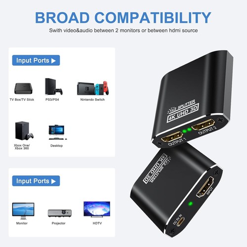 HDMI Splitter 4K, Aluminium Automatischer HDMI Splitter 1 Eingang 2 Ausgänge - Bild 2 von 7