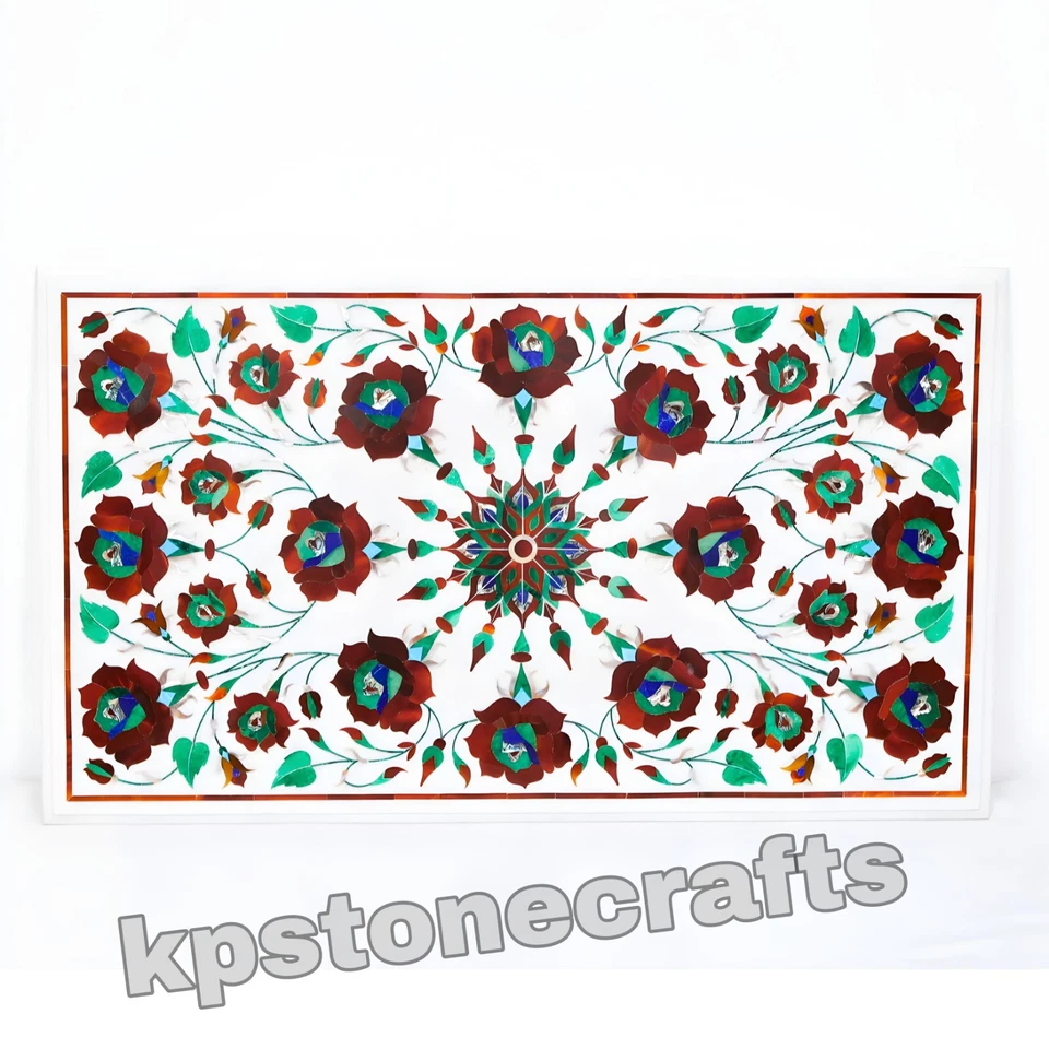 Handmade 36"x21" Rectangular Coffee Table with Semi-Precious Stone Inlay - Image 2 of 4