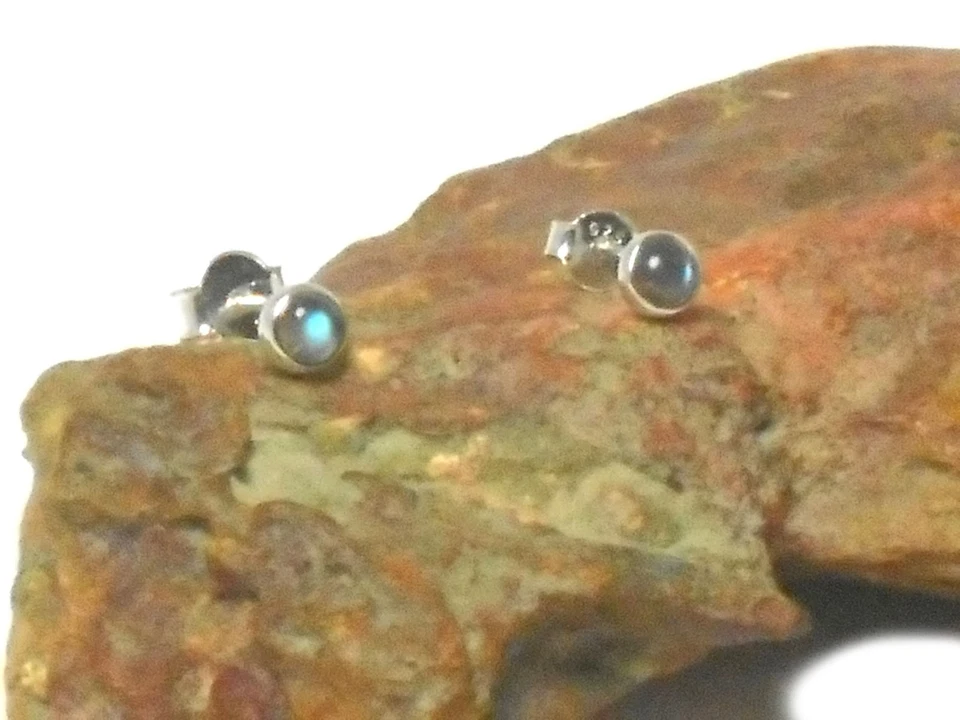 LABRADORIT  Sterling Silber 925 Edelstein Ohrringe Ohrstecker -  4 mm  - Bild 2 von 4