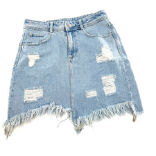 Zara Trafaluc Distressed Frayed Mini Skirt Women's Small Denim Blue Jean Cowgirl