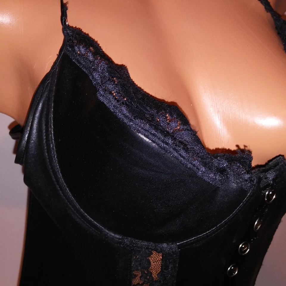 Lencería Shirley of Hollywood Corsé Bustier Talla 38 Negro Aspecto Húmedo Liguero Correa Foto 4 de 4