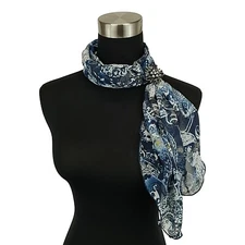 Neck Scarf Womens Sheer Chiffon Neckerchief & Trio Ring Gift Set (Paisley Print)