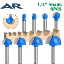 8pcs Cove Core Box Router Bit Set 1/4-inch Round Shank for Woodworking Grooving