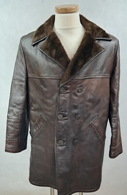 Vintage ADASTRA Bunker Ramo Borg Brown Furry Button Up Jacket Coat Size 40