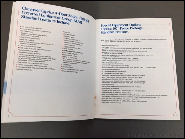 1992 Chevrolet Caprice Police Package Original Car Sales Brochure Catalog Foto 3 de 4