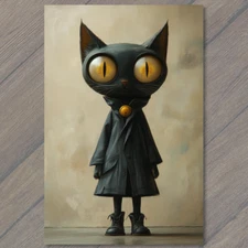 Art Print  Black Cat Golden Eyes Gothic Jacket Whimsical Charm Adorable Cute