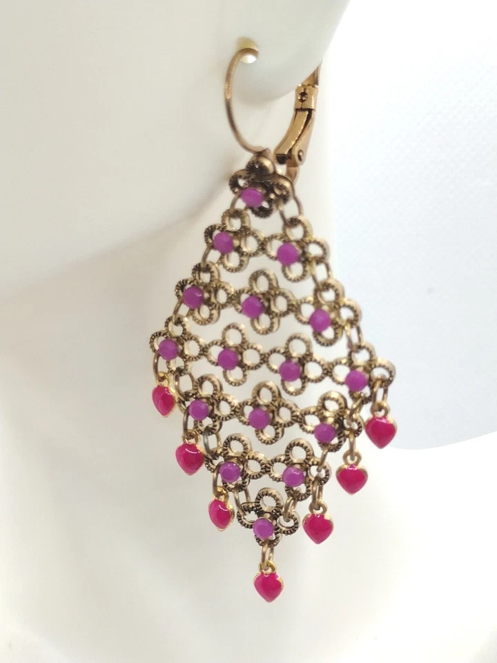 Pendientes de araña colgantes Catie Stein bronce en tono púrpura y fushia Foto 4 de 4