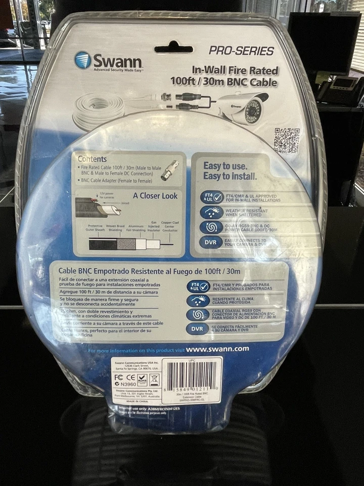 Swann Advanced Series Video & Power 100 ft. BNC Security Cable SWADS-30MBNC - Image 2 of 4