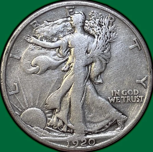 1920-D Walking Liberty Half Dollar Very Fine VF Coin, Cleaning #35566
