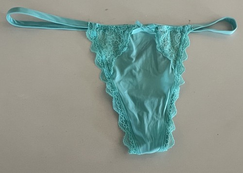 Victoria’s Secret DREAM ANGELS Thong Panty Blue Satin & Lace Large NWT