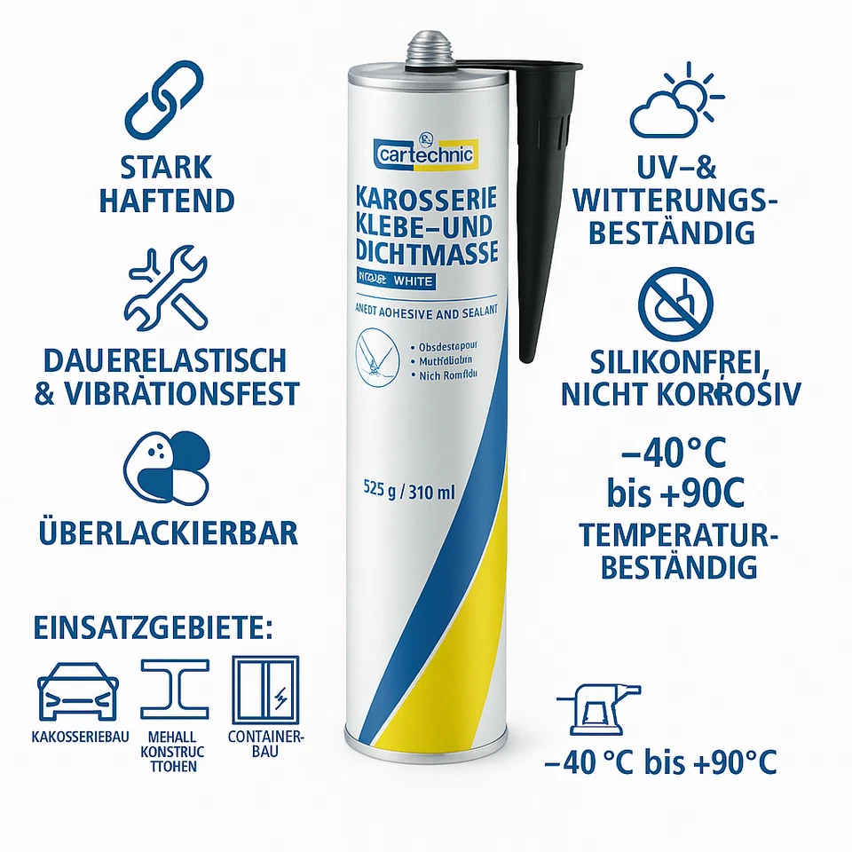 Karosseriekleber Klebemasse Dichtmasse weiß 3x 310ml Cartechnic Kartusche - Bild 2 von 4