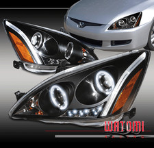 For 03-07 Honda Accord Dx Ex Lx Halo Led Projector Headlights Lamps Black Lhrh