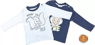 2 x Disney Dumbo Baby-T-Shirt Langarm 100% Baumwolle Jungen 86/92