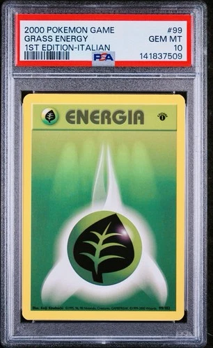 POKEMON PSA 10 GRASS ENERGY 99/102 BASE SET 1st FIRST EDITION ITALIAN LOW POP