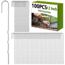 Yaocom 100 Pcs Kinked Ground Stakes 12 Inch Metal Garden Fence Edging Hook He...