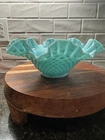 Fenton Hobnail Ruffle Bowl Turquoise Pastel Milk Glass