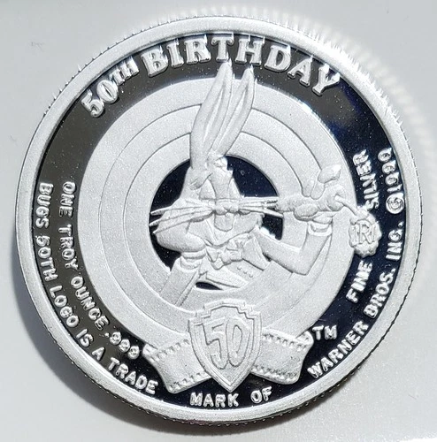 1990 Happy Birthday Bugs Bunny Limited Proof Edition 1oz .999 Silver Coin