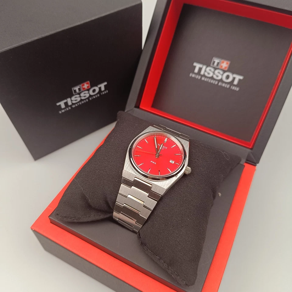 Швейцарские кварцевые часы Tissot PRX 40 мм красный циферблат нержавеющая сталь T137.410.11.421.00 - Изображение 2 из 4