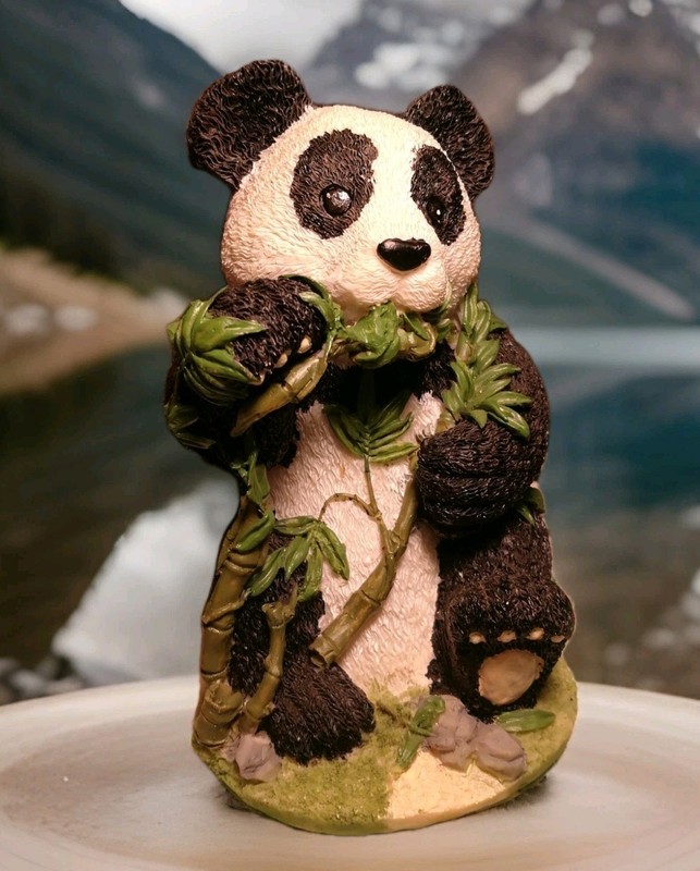 Panda Bear Eating Bamboo Leaves Figurine Resin Statue PANDA Figure 