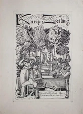 Wilhelm Wohlgemuth Gelage Kneip Zeitung Entwurf Hans von Marées Tusche 20 Jhd