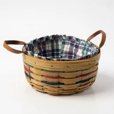 Longaberger Handwoven Collector Basket With Plaid Fabric Liner Dresden Ohio Usa
