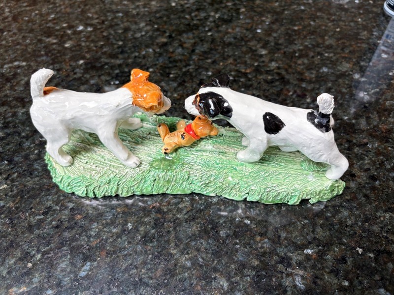 Youlia Anderson Furrytale Ceramic Artist 2 Dogs with a teddy bear sculpture