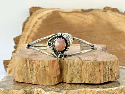 Rita Pino Navajo Native Sterling Silver Rose Agate Cuff Bracelet --2NL25.130