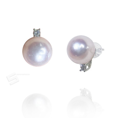 8.5-9 AA Grade Saltwater Akoya Cultured Pearls In Sterling Silver Stud Earrings