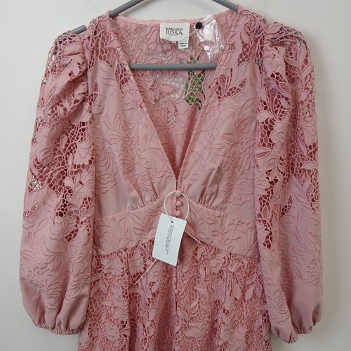 Marchesa Rosa Dress Size 8 Women's Pink Floral Lace Long V Neck BNWT FPL-WRDC - Picture 2 of 16