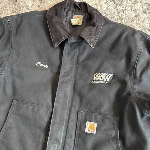 Vintage Carhartt J02 BLK Sz 44 Arctic Quilted Black Corduroy Collar Jacket Black - Picture 2 of 16