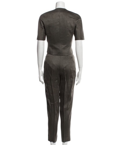 MANI By Giorgio Armani Pantsuit Set Short Sleeve Linen Blend Brown Jacket Pants - Picture 3 of 10